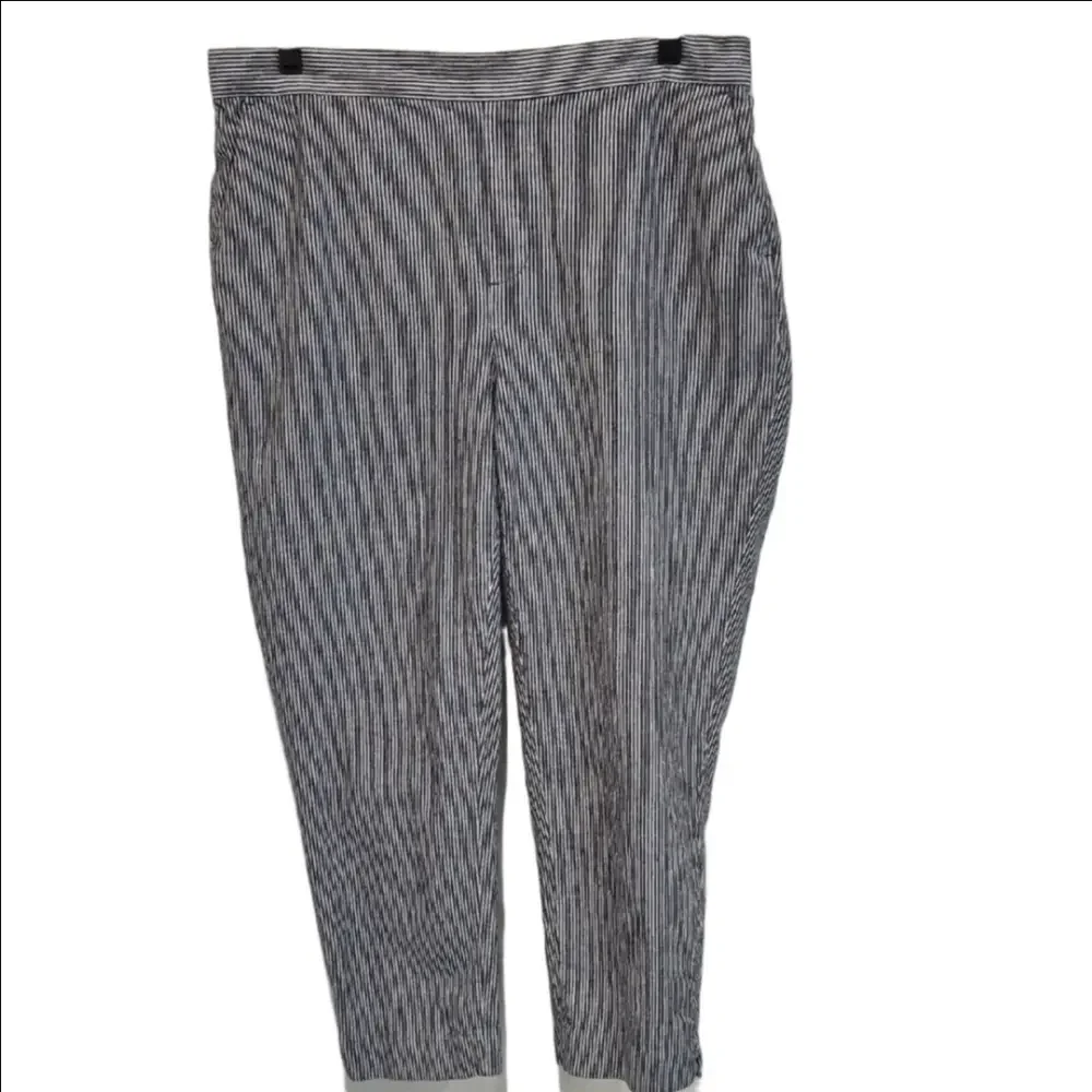 Banana Republic Hayden Navy Striped Linen And Cotton Blend Crops